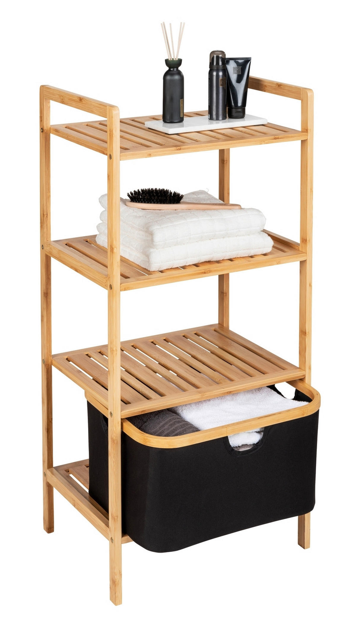 BADEZIMMERREGAL 44/93,5/33 cm  - Schwarz/Naturfarben, KONVENTIONELL, Holz/Textil (44/93,5/33cm) - Wenko