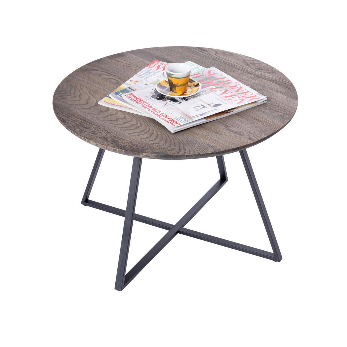 COUCHTISCH in Holz, Metall  - Eiche dunkel/Schwarz, Natur, Holz/Metall (60/40cm)