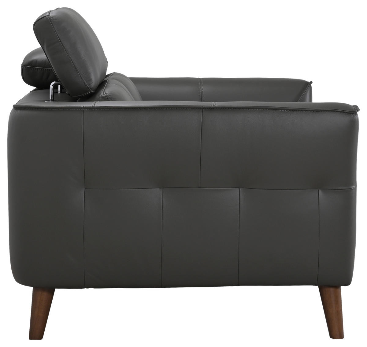 2-SITZER-SOFA Grau Echtleder  - Grau, KONVENTIONELL, Leder/Holz (164/92,5/96,5cm) - MID.YOU