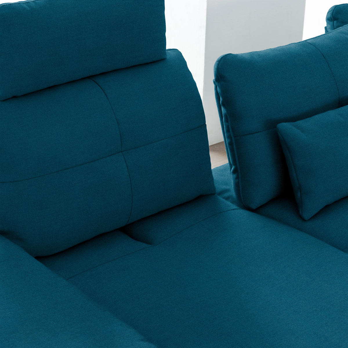 ECKSOFA in Flachgewebe Dunkelblau  - Schwarz/Dunkelblau, Design, Textil/Metall (344/271cm) - Chilliano