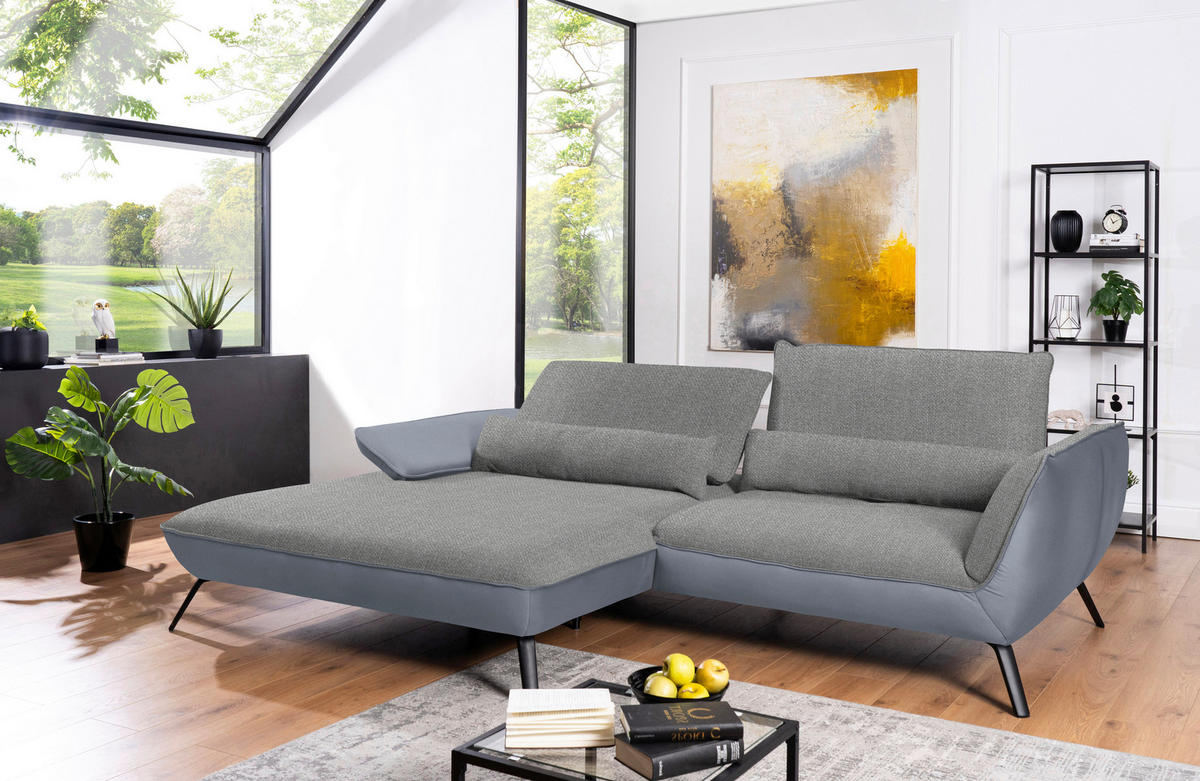 ECKSOFA in Flachgewebe Hellgrau  - Hellgrau/Schwarz, Design, Textil/Metall (191/273cm) - Moderano