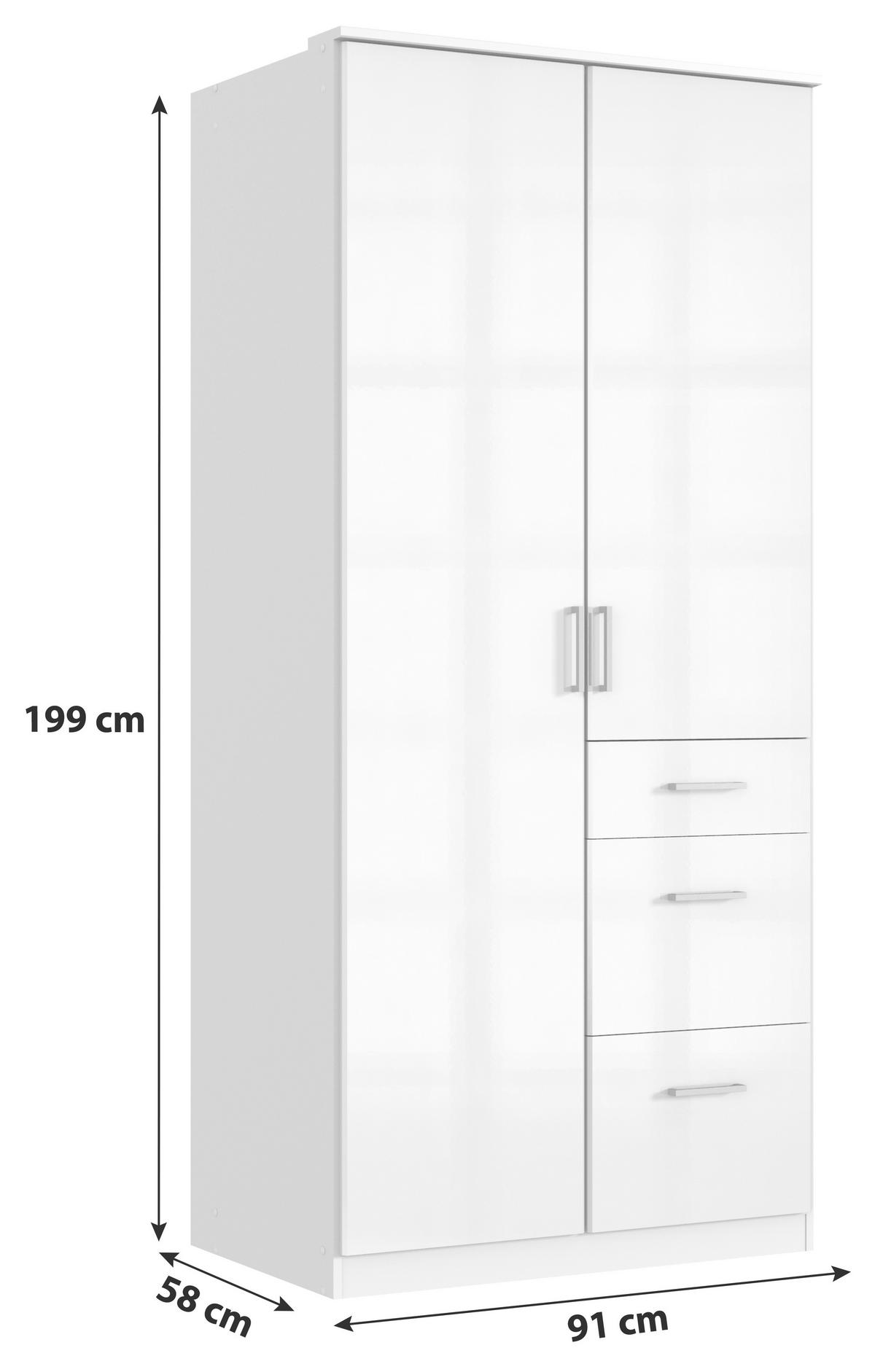 RUHÁSSZEKRÉNY ezüst, fehér, magasfényű fehér  - ezüst/króm, Basics, faalapú anyag (91/199/58cm) - MID.YOU