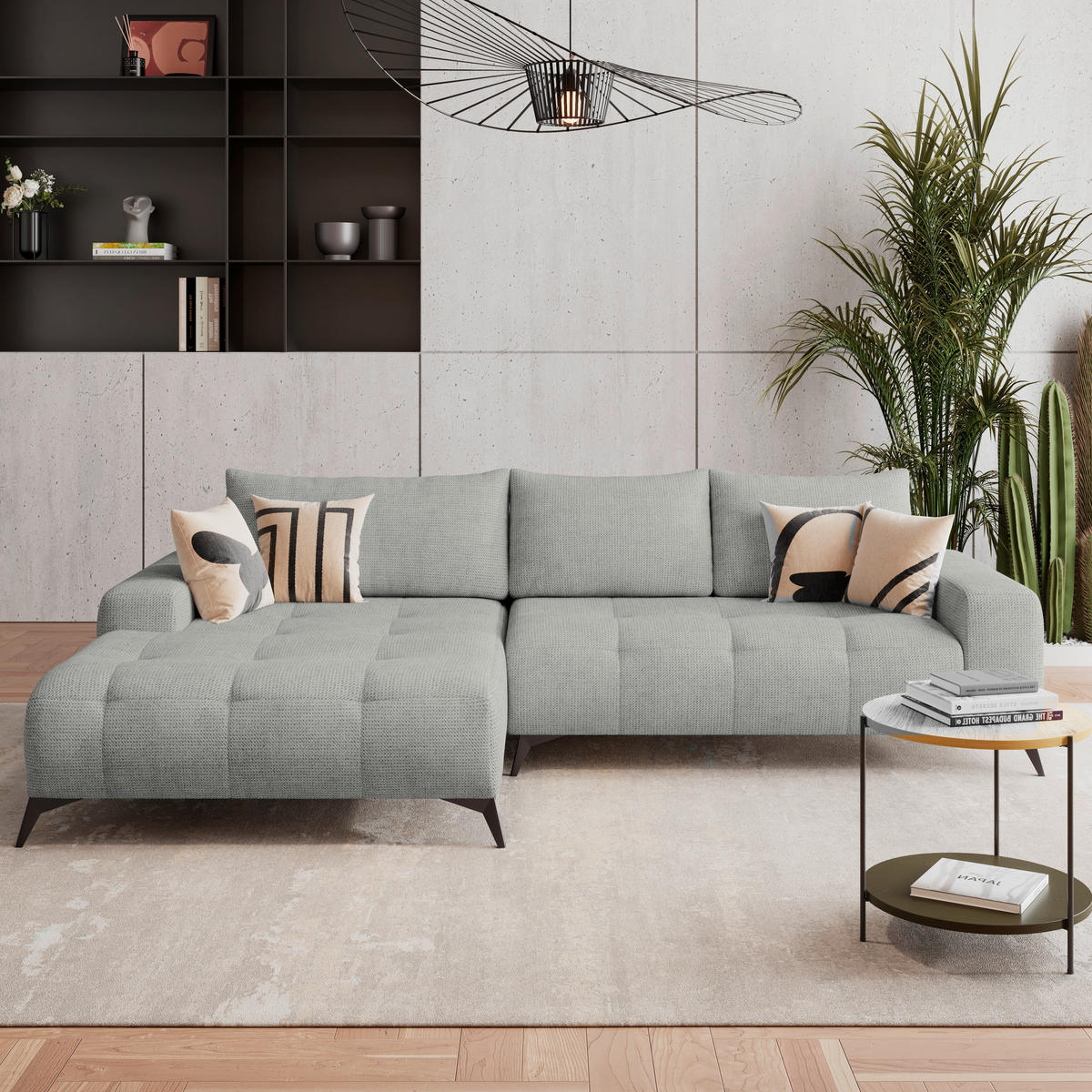 HÖRNSOFFA i flatväv ljusgrå  - ljusgrå/svart, Trend, metall/textil (175/290cm) - MID.YOU