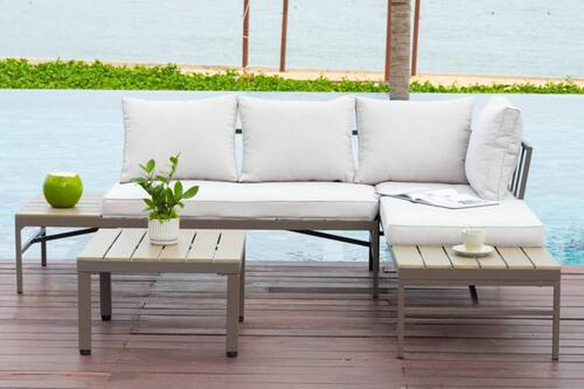 LOUNGEGARNITUR  215/154,5 cm  Stahl  - Braun/Grau, MODERN, Kunststoff/Textil (215/154,5cm) - Luca Bessoni