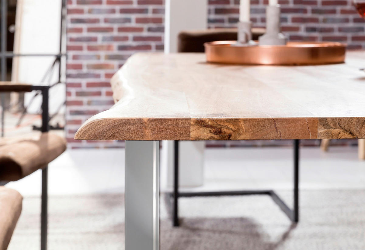 ESSTISCH 220/100/78 cm Echtholz  Holz, Metall rechteckig Naturfarben, Silberfarben  - Silberfarben/Naturfarben, MODERN, Holz/Metall (220/100/78cm) - MID.YOU