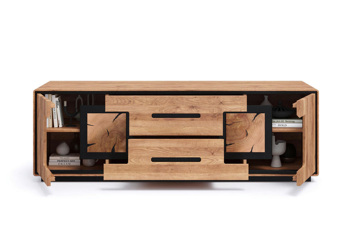 TV-ELEMENT - Wildeiche/Schwarz, Basics, Holz (166/54/55cm) - Livetastic