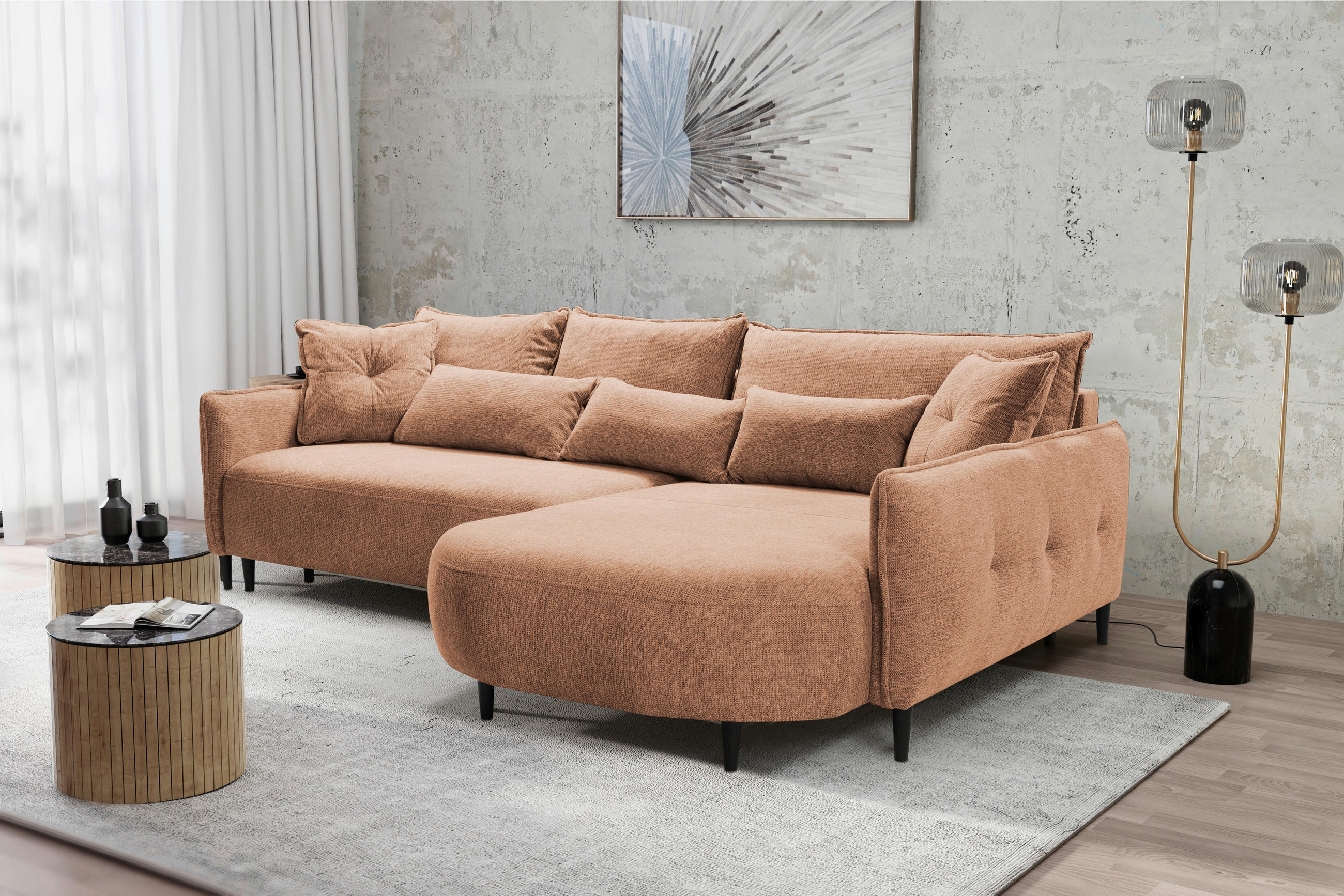 ECKSOFA in Chenille Dunkelorange  285/200 cm  - Dunkelorange/Schwarz, MODERN, Textil/Metall (285/200cm) - Carryhome