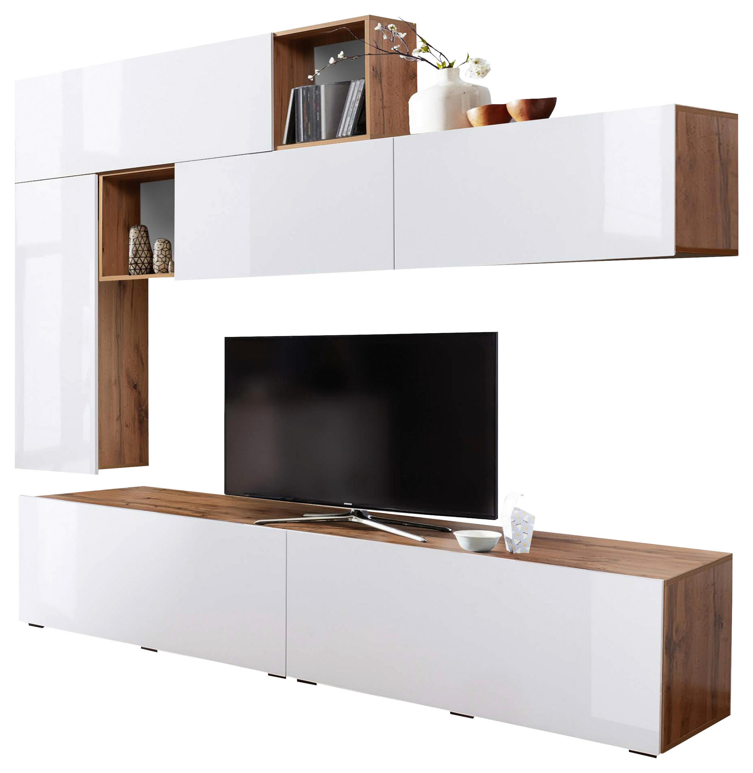MOBILIER ÎNCASTRAT ÎN PERETE in alb, stejar Wotan  - alb/alb lucios intens, Modern, material pe bază de lemn (260/227,5/40cm) - Hom`in