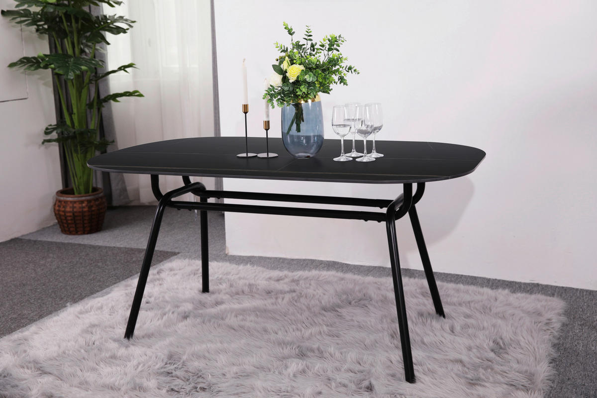 ESSTISCH rechteckig Schwarz  - Schwarz, Design, Stein/Metall (150/90/75cm) - Livetastic