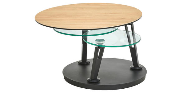 COUCHTISCH Klarglas 77/77/43 cm rund Silberfarben, Eichefarben, Rostfarben, Transparent, Titanfarben  - Eichefarben/Rostfarben, Design, Glas/Keramik (77/77/43cm) - Dieter Knoll