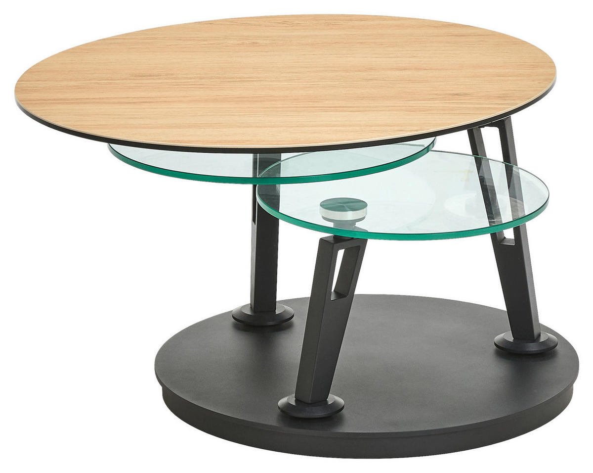 COUCHTISCH in Metall, Glas, Keramik 77/77/43 cm  - Eichefarben/Transparent, Design, Glas/Keramik (77/77/43cm) - Dieter Knoll