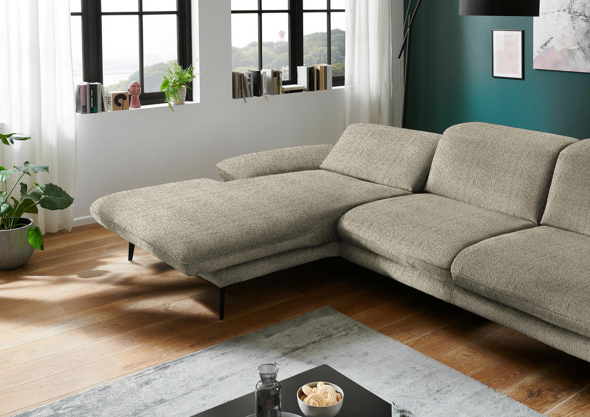 ECKSOFA in Chenille Olivgrün  - Schwarz/Olivgrün, Design, Textil/Metall (188/319cm) - Beldomo System