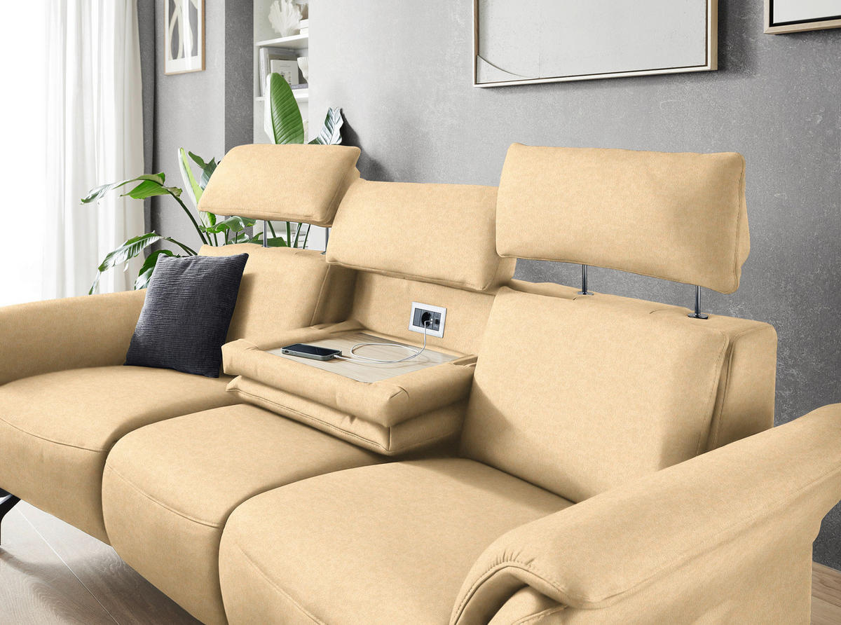 TRAPEZSOFA in Mikrofaser Beige  - Beige/Schwarz, KONVENTIONELL, Textil/Metall (221/103/95cm) - Dieter Knoll