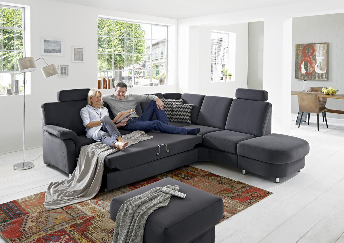 ECKSOFA in Flachgewebe Anthrazit  - Anthrazit/Alufarben, Konventionell, Textil/Metall (269/289cm) - Beldomo System