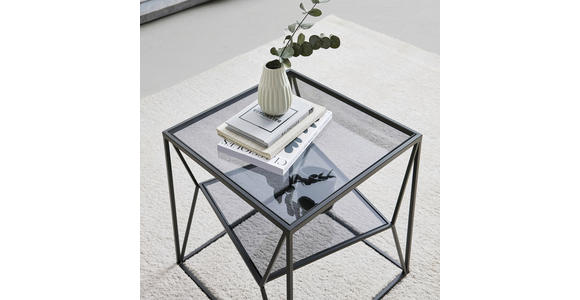 BEISTELLTISCH 40/40/45 cm Grau, Schwarz quadratisch  - Schwarz/Grau, Design, Glas/Metall (40/40/45cm) - Landscape