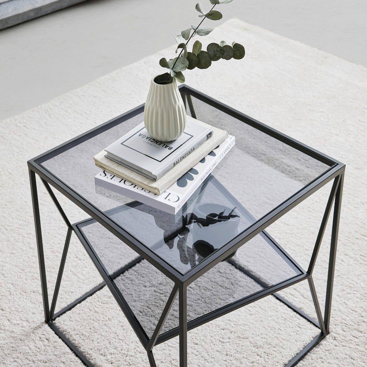 BEISTELLTISCH 40/40/45 cm Grau, Schwarz quadratisch  - Schwarz/Grau, Design, Glas/Metall (40/40/45cm) - Landscape