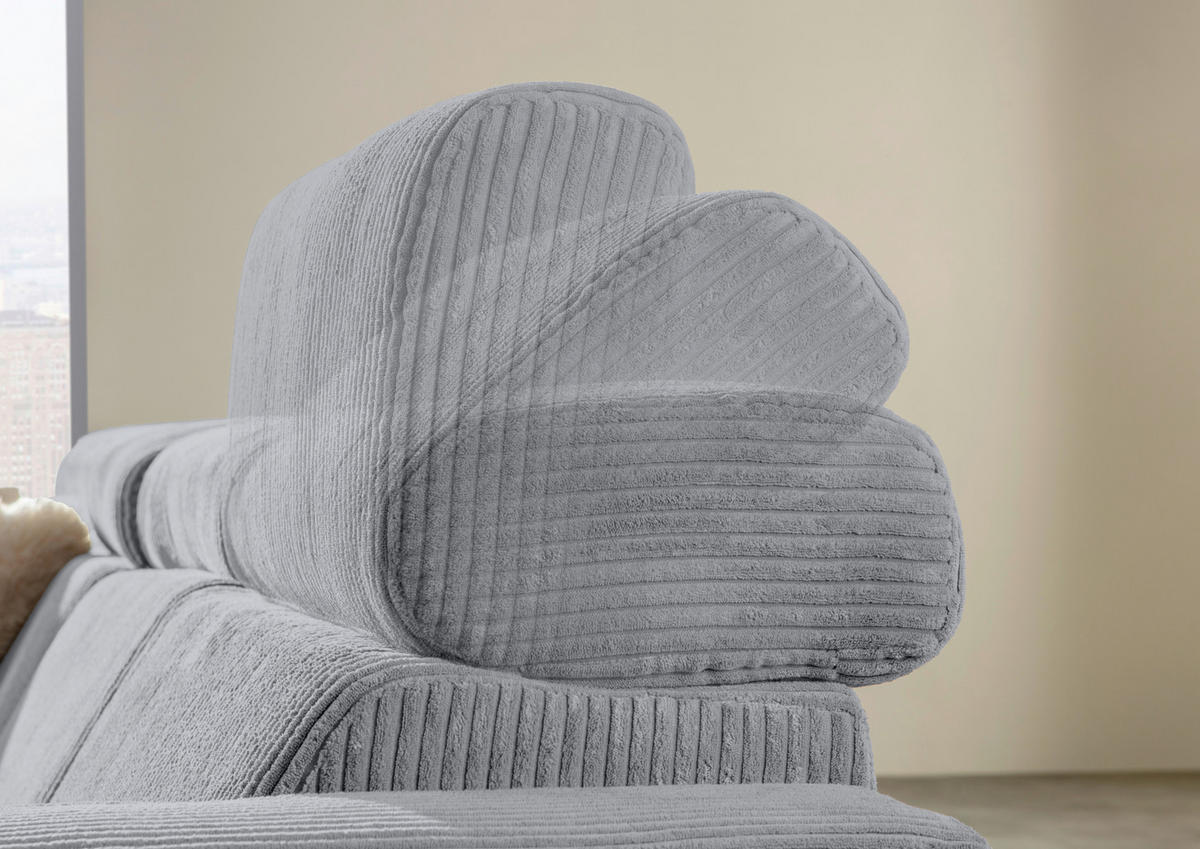 ECKSOFA Hellgrau Cord Rücken echt, Kopfteilverstellung, Sitzvorzug  - Hellgrau/Schwarz, KONVENTIONELL, Textil/Metall (170/257cm) - Carryhome