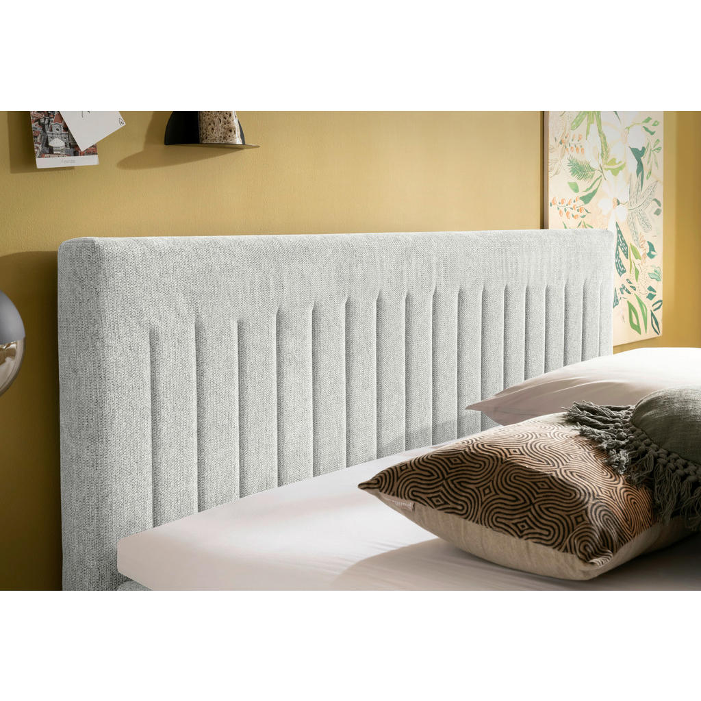 Thumbnail - Boxxx Boxspringbett, Graubraun, Textil, Buche, massiv, H2 + H3, Höhe ca. 17 cm, 180x200 cm, Stoffauswahl, Topper durchge...