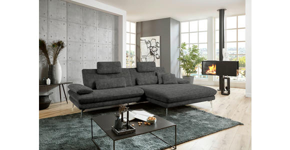 ECKSOFA in Velours Dunkelgrau 284/184 cm - Dunkelgrau/Schwarz, Design, Textil/Metall (284/184cm) - Dieter Knoll