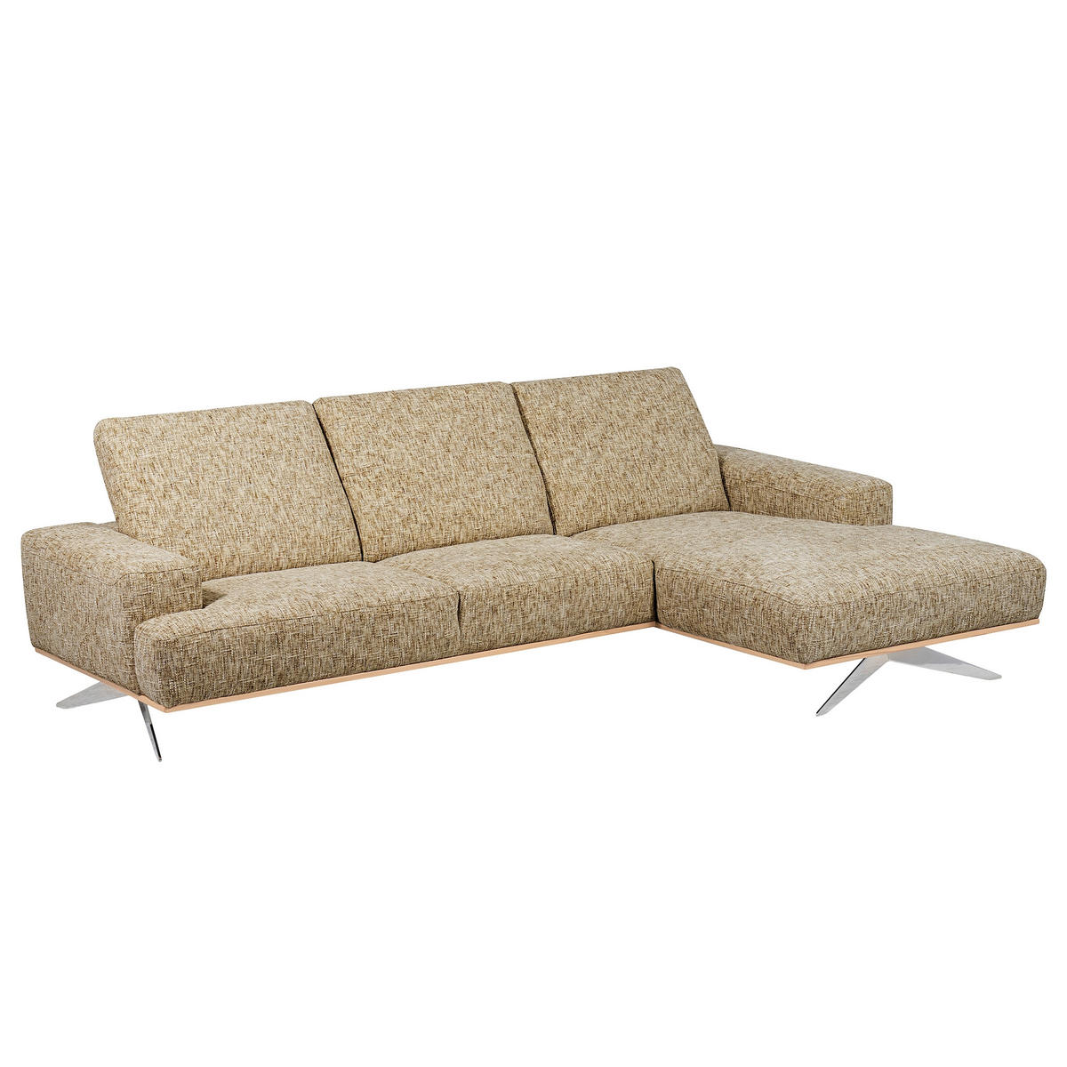 ECKSOFA PORTLAND in Struktur Hellbraun Kopfteilverstellung  295/187 cm  - Chromfarben/Hellbraun, Design, Holz/Textil (295/187cm) - Livetastic