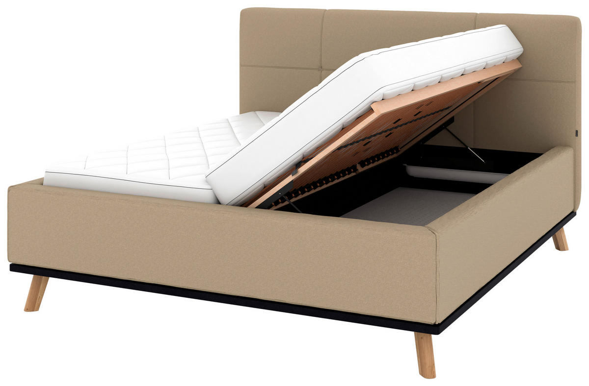 POLSTERBETT Matratze, Lattenrost, Bettkasten 180/200 cm  in Beige  - Eichefarben/Beige, Design, Holz/Textil (180/200cm) - Musterring