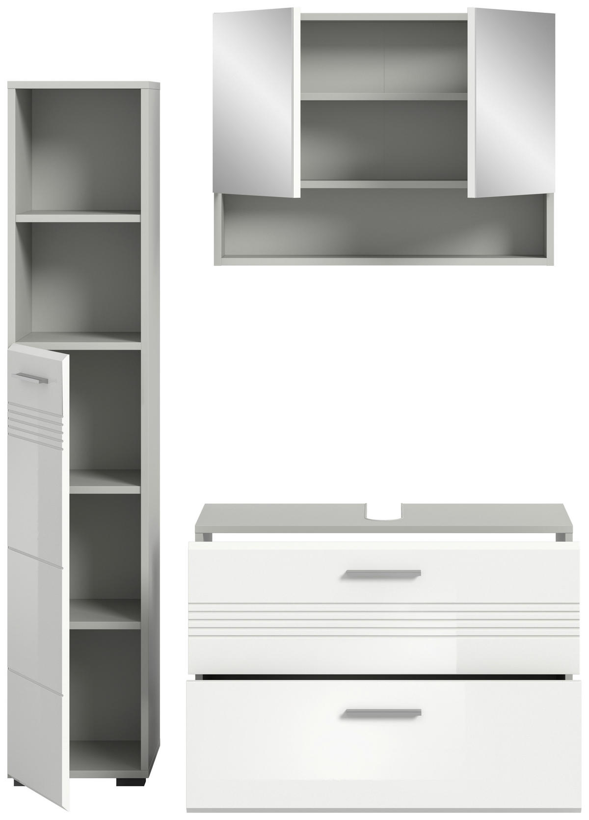 BADEZIMMER 3-teilig  in 110 cm  - Chromfarben/Weiß Hochglanz, MODERN, Holzwerkstoff/Kunststoff (110cm) - MID.YOU