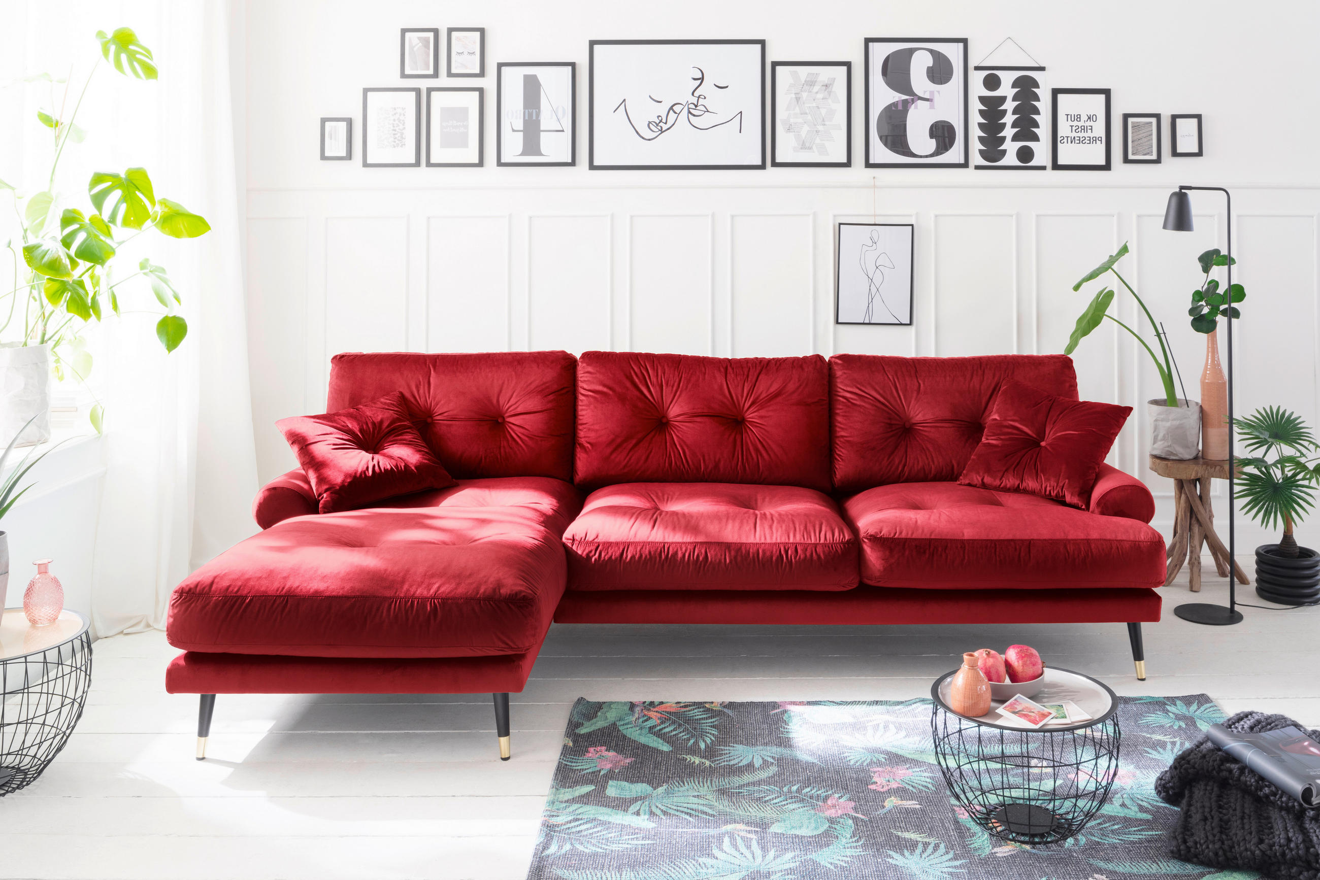 ECKSOFA Eckteil  TOKIO-REC.2S Dunkelrot Samt  - Dunkelrot, MODERN, Holz/Textil (275/157cm) - MID.YOU