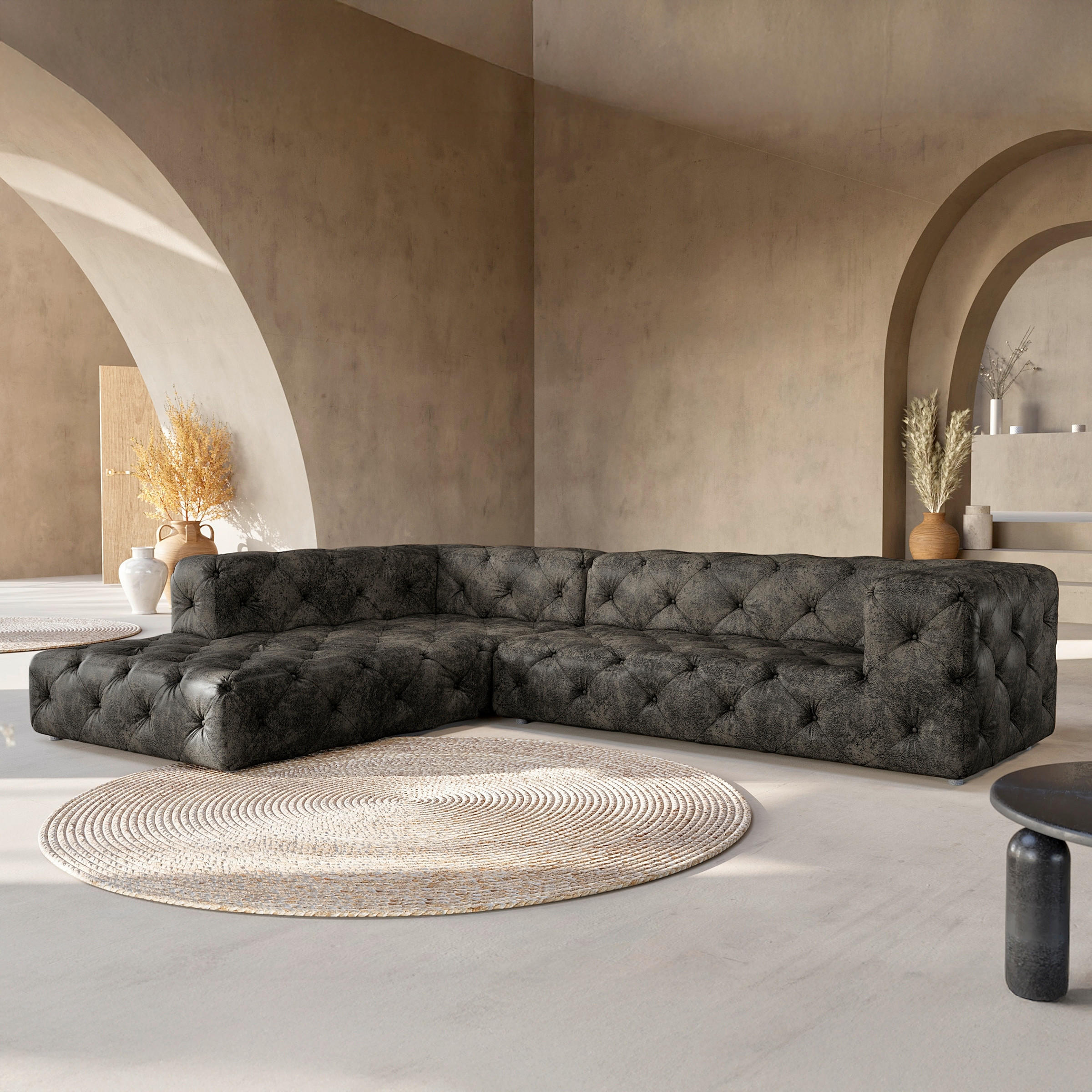 ECKSOFA Lederlook Anthrazit  - Anthrazit/Schwarz, Design, Kunststoff/Textil (228/325cm) - P & B