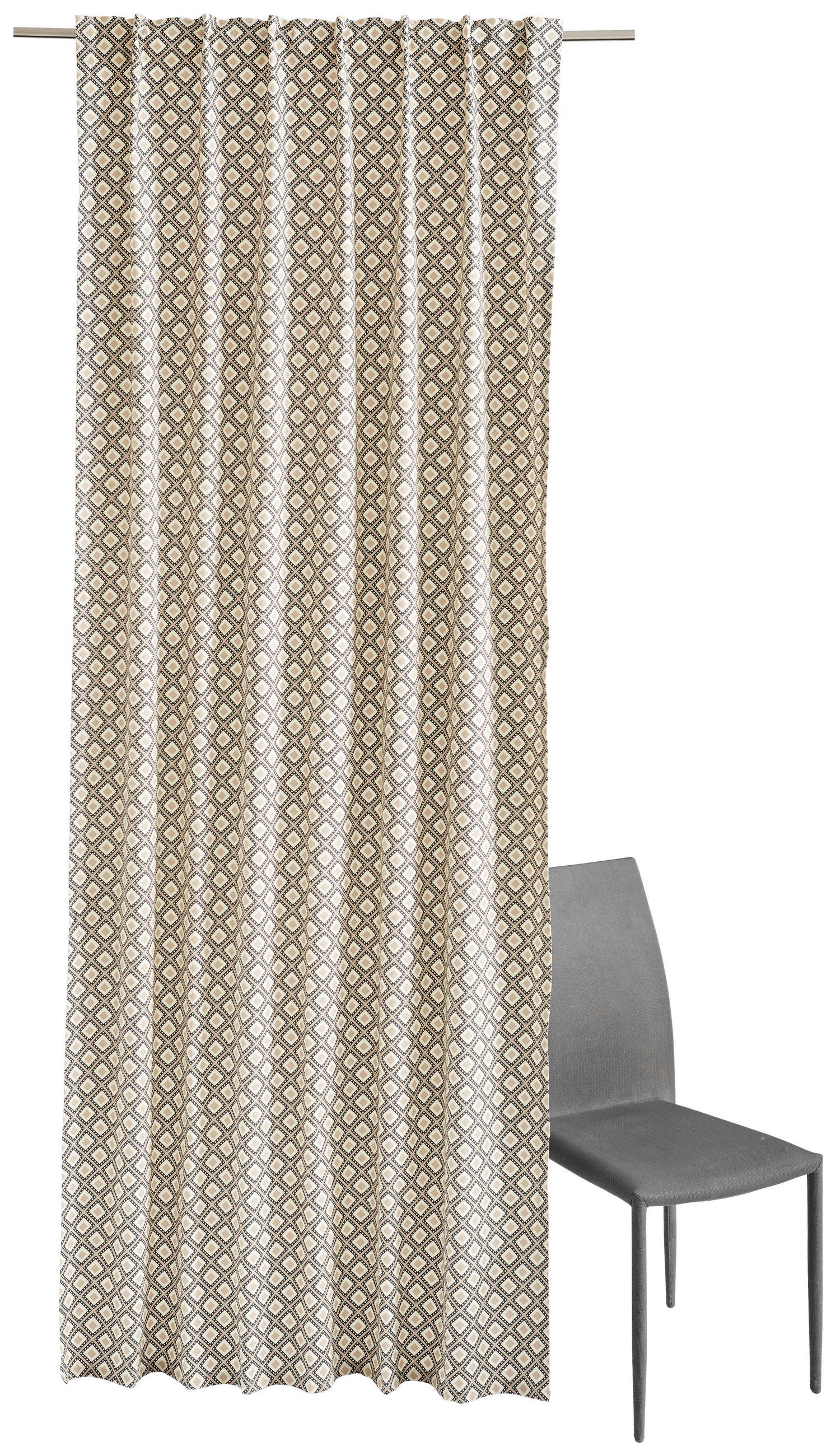 Thumbnail - Esprit Fertigvorhang E-Ruby, Creme, Schwarz, Beige, Textil, Raute, 130x250 cm, für Stange und Schiene geeignet, Wohntext...