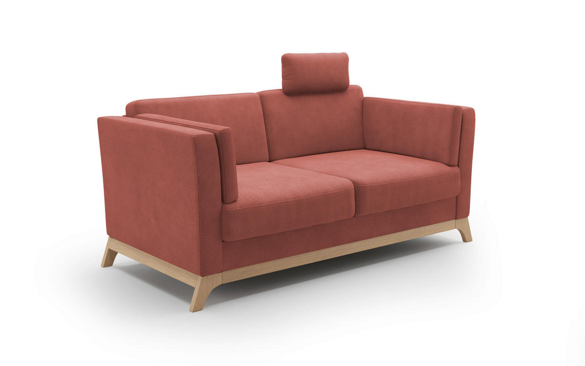 2,5-SITZER Flachgewebe Kirschrot  - Eichefarben/Kirschrot, KONVENTIONELL, Holz/Textil (183/84/93cm) - Sit & More