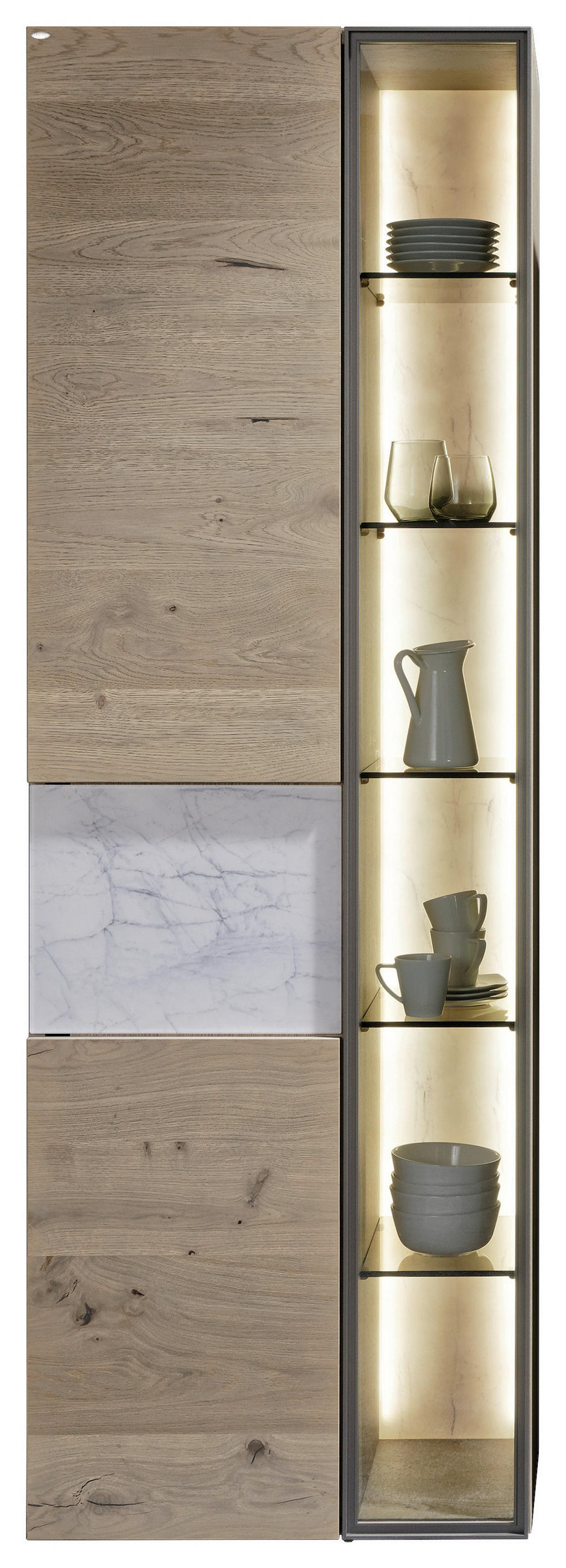 VITRINE  in furniert, mehrschichtige Massivholzplatte (Tischlerplatte) Eiche Wildeiche - Wildeiche, Natur, Glas/Holz (64/194/42,6cm) - Voglauer
