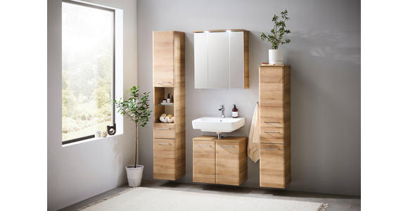 HOCHSCHRANK 30/185,5/33 cm  - Chromfarben/Eichefarben, KONVENTIONELL, Glas/Holzwerkstoff (30/185,5/33cm) - Xora