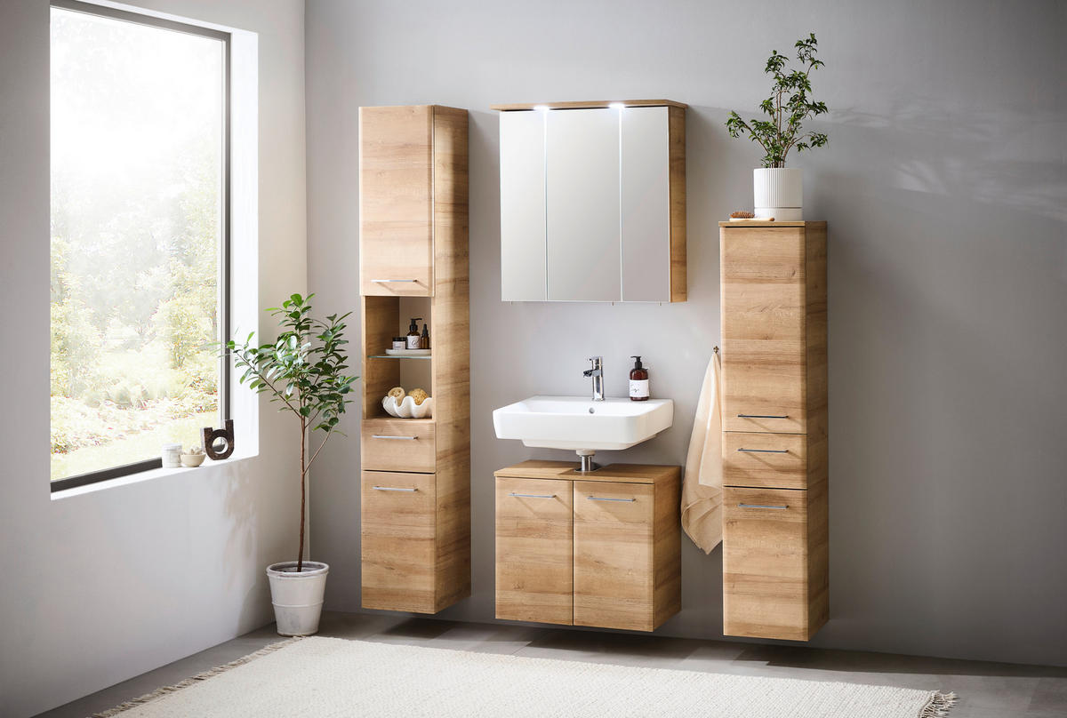 HOCHSCHRANK 30/185,5/33 cm  - Chromfarben/Eichefarben, KONVENTIONELL, Glas/Holzwerkstoff (30/185,5/33cm) - Xora