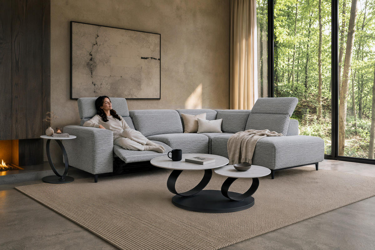 ECKSOFA Cord Grau  - Schwarz/Grau, Design, Textil (290/223cm) - Pure Home Lifestyle