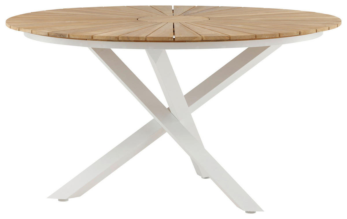 GARTENTISCH 140/140/75 cm Holz, Metall rund  - Weiß/Teakfarben, KONVENTIONELL, Holz/Metall (140/140/75cm) - Gardenson