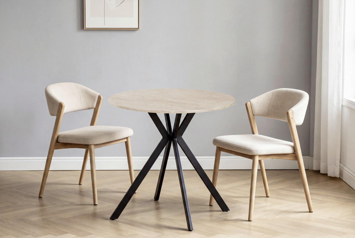 ESSTISCH 80/80/76 cm Nachbildung  Metall, Holzwerkstoff rund Schwarz, Beige  - Beige/Schwarz, Design, Holzwerkstoff/Metall (80/80/76cm) - Milino
