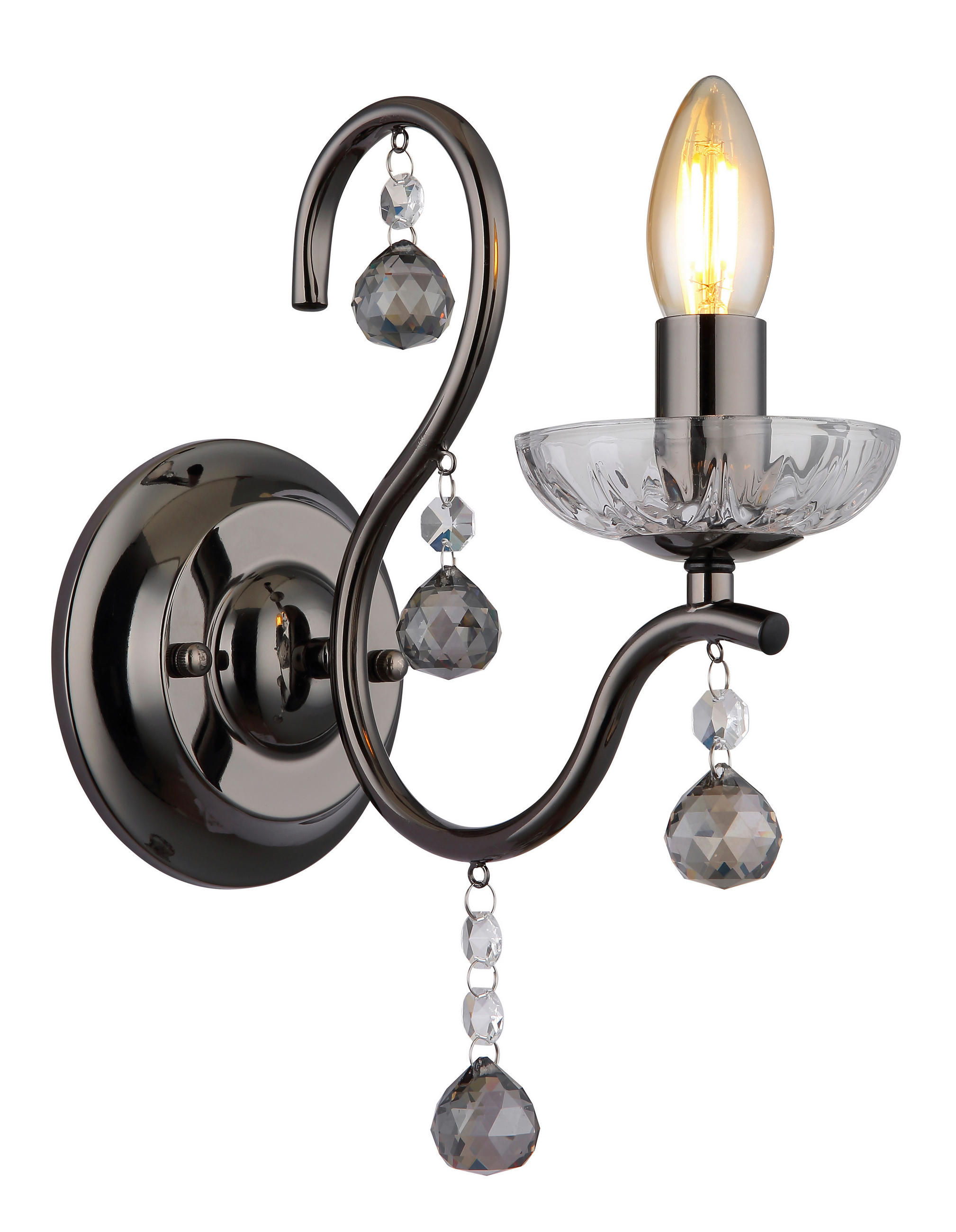 WANDLEUCHTE 14/24/33 cm   - Klar/Schwarzchrom, KONVENTIONELL, Glas/Metall (14/24/33cm) - Globo