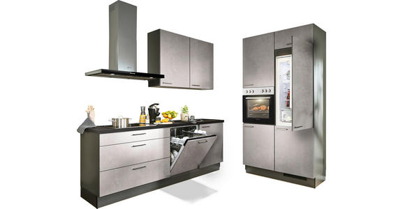 ECKKÜCHE 220/120 cm  in Graphitfarben, Schwarz, Hellgrau  - Hellgrau/Schwarz, Design, Holzwerkstoff/Metall (220/120cm) - Xora