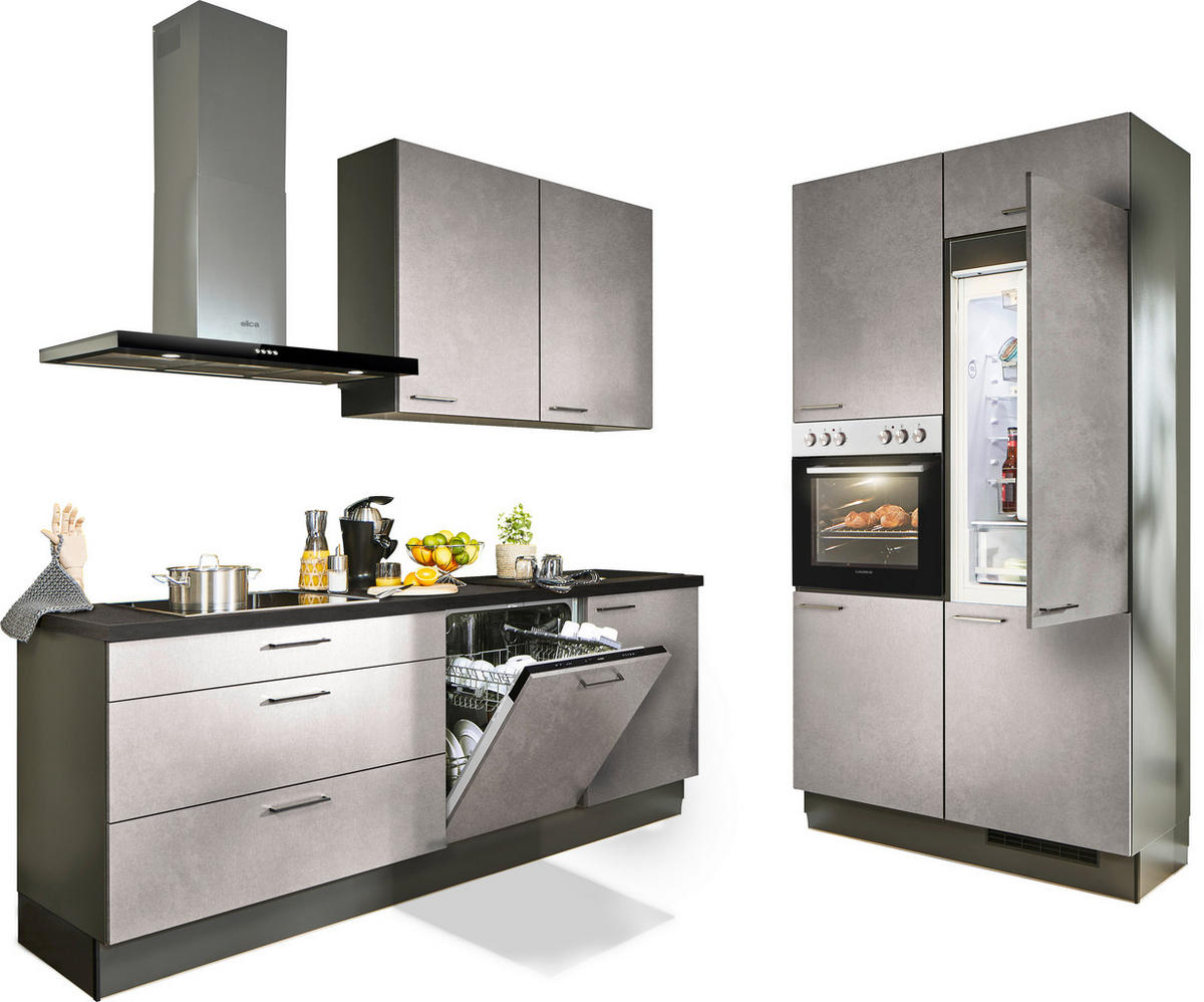 ECKKÜCHE 220/120 cm  in Graphitfarben, Schwarz, Hellgrau  - Hellgrau/Schwarz, Design, Holzwerkstoff/Metall (220/120cm) - Xora