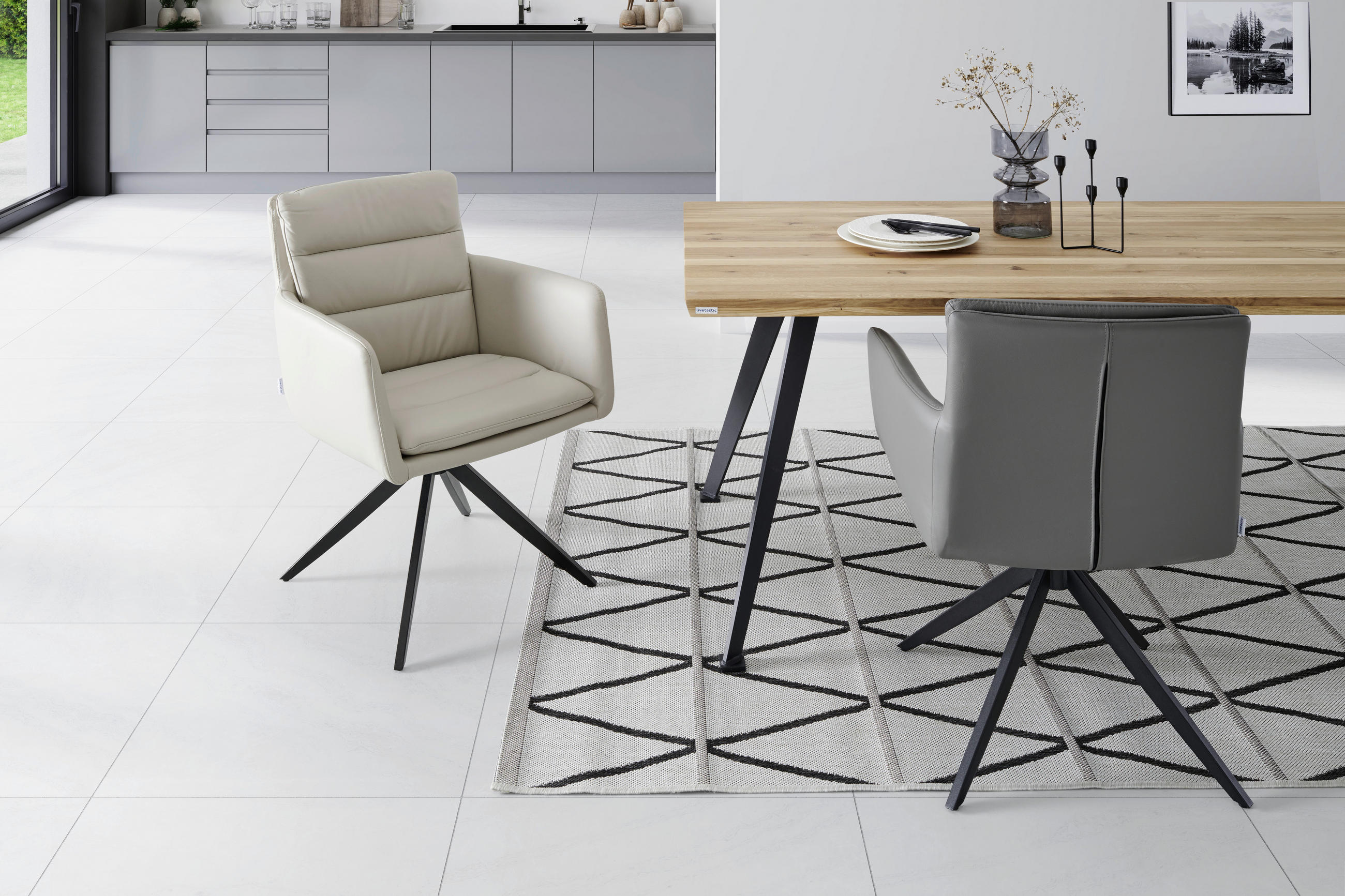 ŽIDLE S PODRUČKAMI, ocel, béžová - černá/béžová, Design, kov/kůže (60/88/62.5cm) - Livetastic