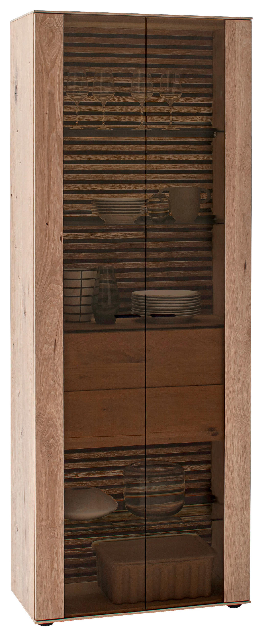 VITRINE YONNA in massiv Kerneiche Eichefarben  - Eichefarben/Anthrazit, Design, Glas/Holz (77/205/39cm) - Schöner Wohnen