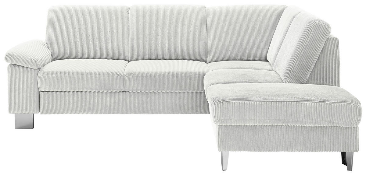 ECKSOFA in Cord Ecru  - Ecru/Edelstahlfarben, Konventionell, Textil/Metall (248/200cm) - Beldomo System