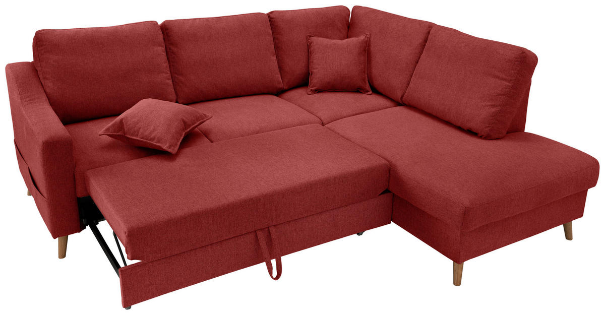 ECKSOFA in Chenille Rot  - Rot/Naturfarben, Modern, Holz/Textil (230/200cm) - Livetastic