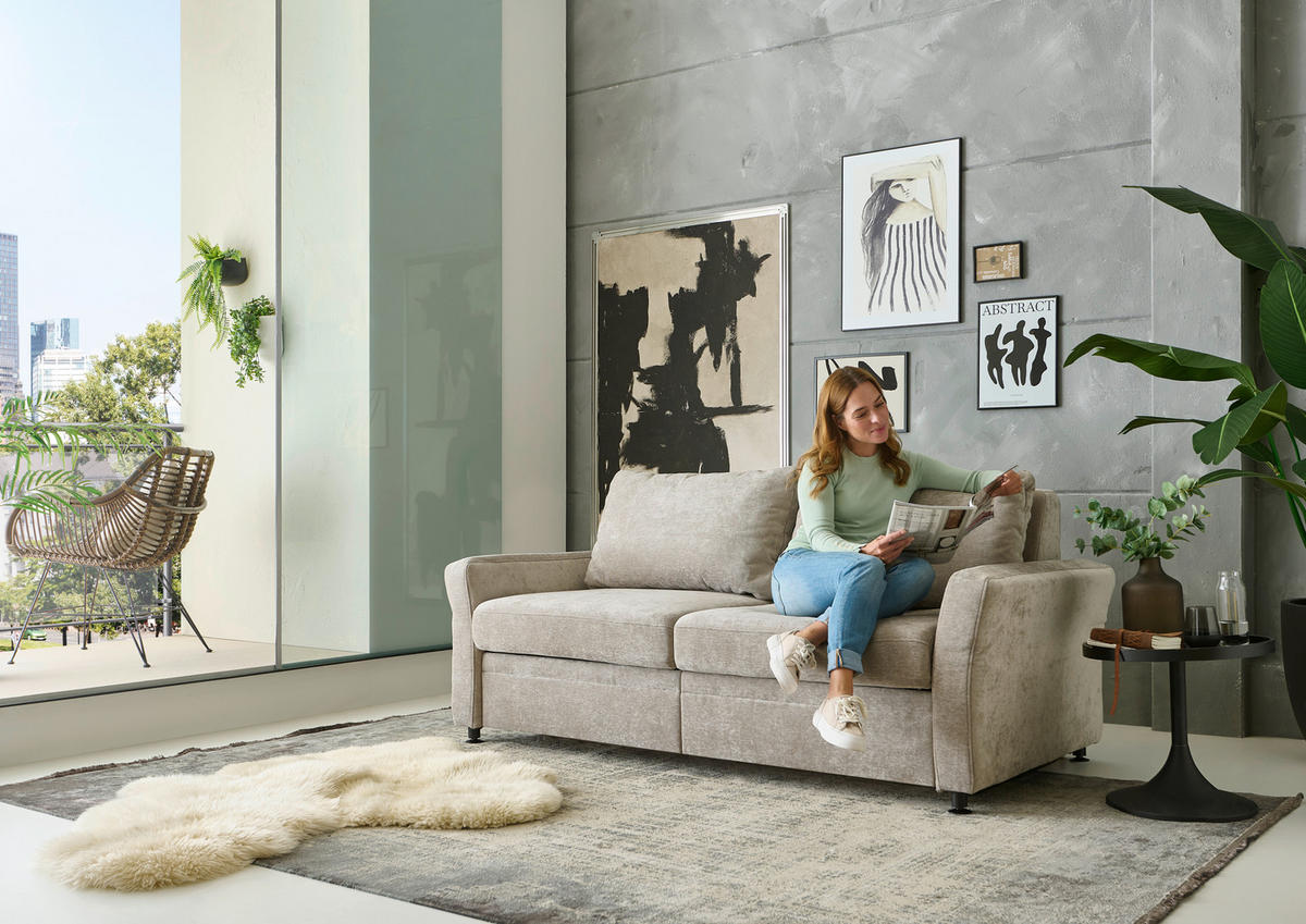 SCHLAFSOFA Chenille Hellbraun  - Hellbraun/Schwarz, KONVENTIONELL, Textil/Metall (186/90/100cm) - Beldomo Style