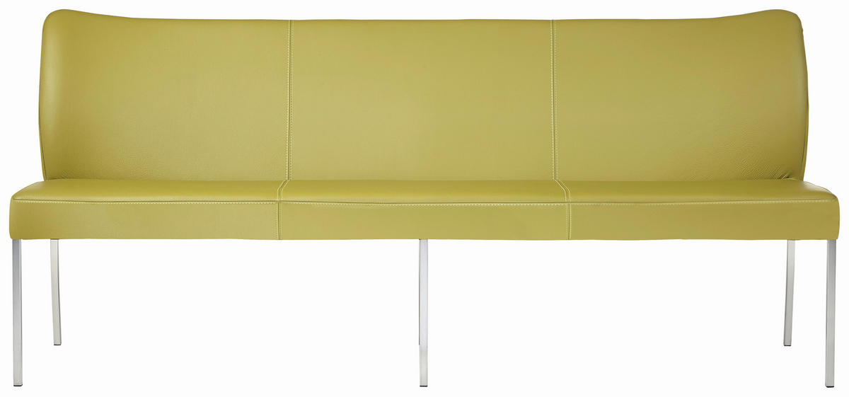 SITZBANK 220/89/65 cm Echtleder Grün, Edelstahlfarben Metall  - Edelstahlfarben/Grün, Design, Leder/Metall (220/89/65cm) - Bert Plantagie