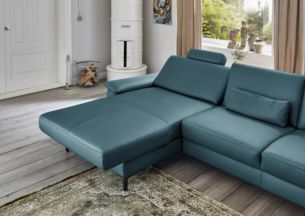 ECKSOFA Echtleder Blau  - Blau/Schwarz, Design, Leder/Metall (176/334cm) - Dieter Knoll
