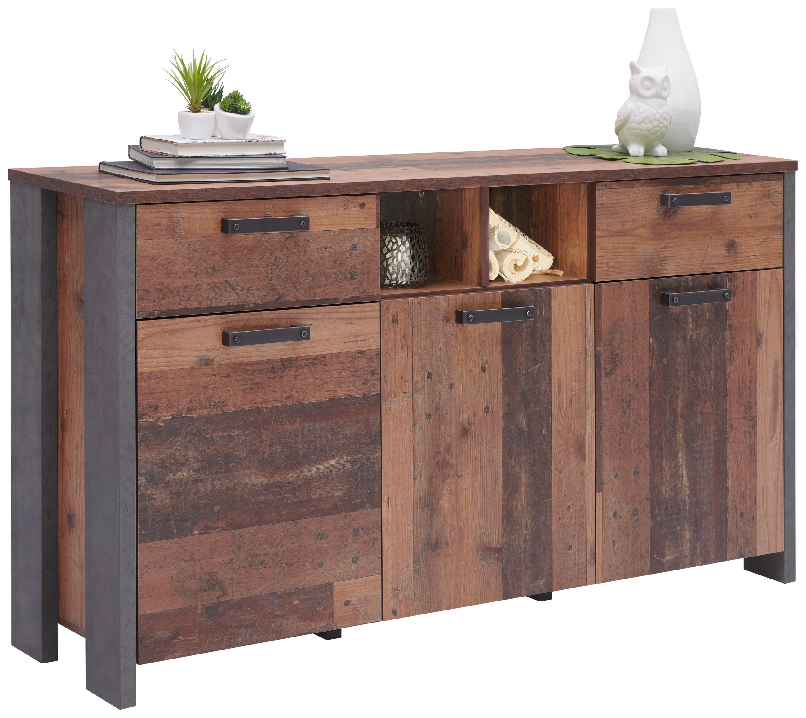 Carryhome Sideboard Braun, Dunkelgrau, Dunkelbraun 156.4x86.3x41.6 cm