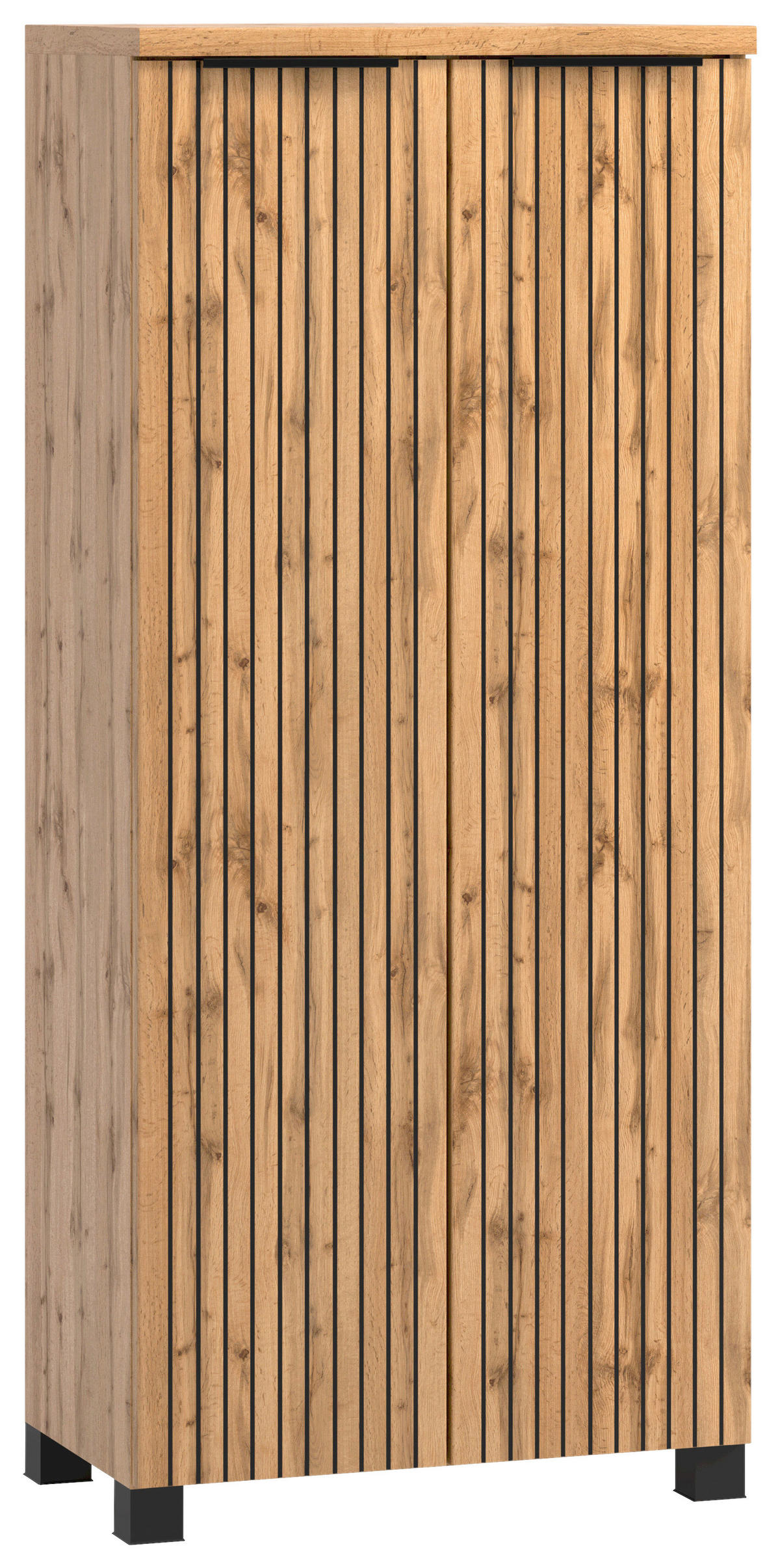 MIDISCHRANK 60/130/35 cm  - Eiche Wotan/Schwarz, MODERN, Holzwerkstoff/Kunststoff (60/130/35cm) - Held