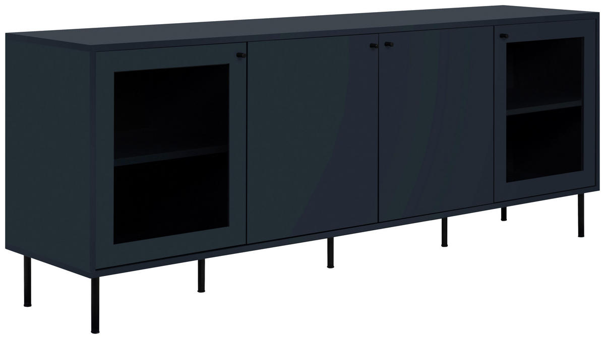 NISKA KOMODA   180/68/40 cm   plava   - crna/plava, Moderno, staklo/drvni materijal (180/68/40cm) - MID.YOU