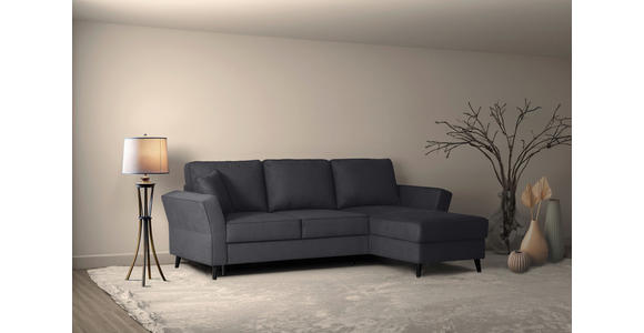 ECKSOFA Schwarz Velours - Schwarz, KONVENTIONELL, Holz/Textil (244/159cm) - Carryhome